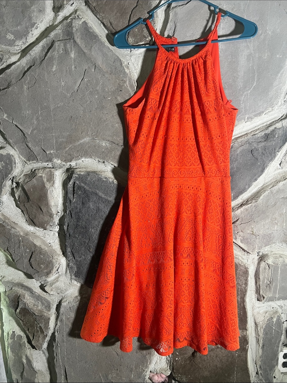 Women's Bright Orange Lace Halter Dress